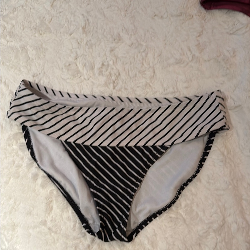 Athleta Black and White Striped Bikini Bottom